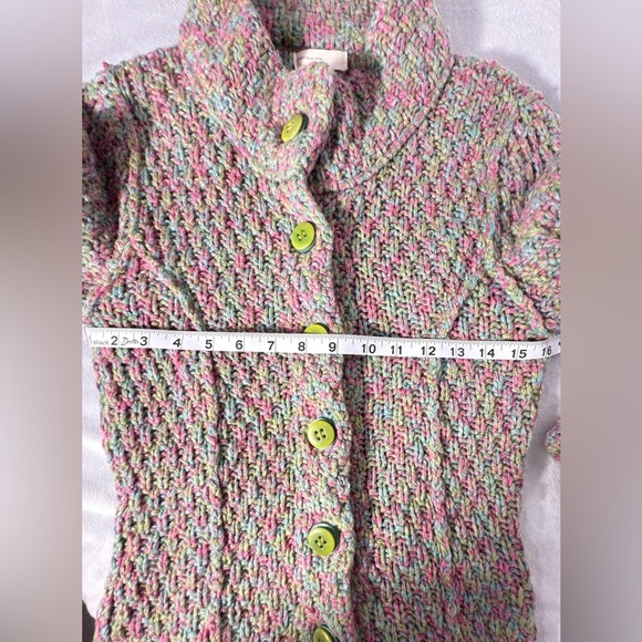 Cozy Pink and Green Button-Up Turtleneck Sweater - Picture 7 of 8
